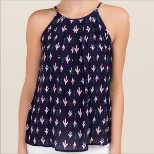 Francesca's Collections Navy Tank Top with Pink & Teal Cactus Print